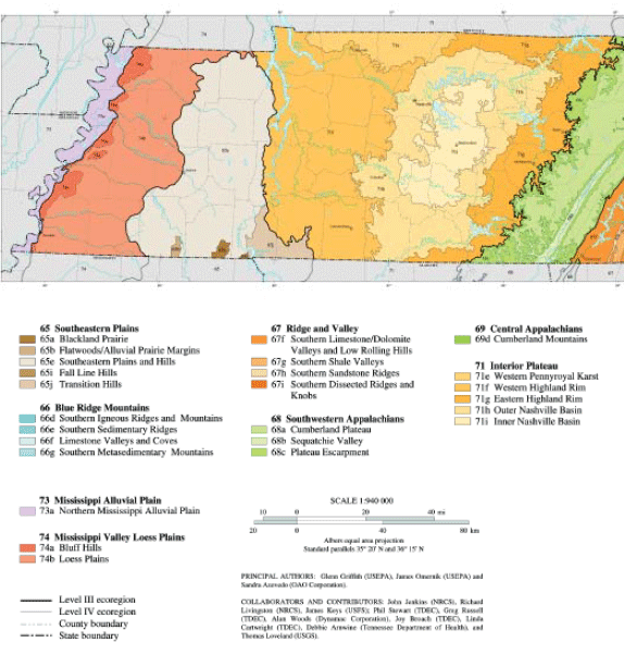 Map of Tennessee ecoregions