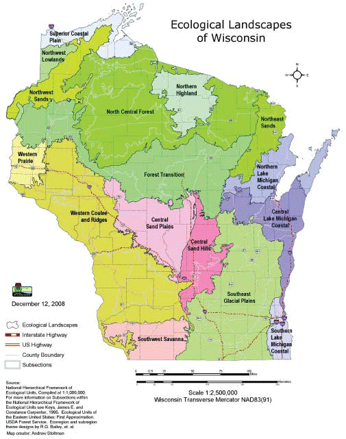 Map of Wisconsin ecoregions