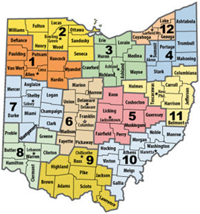 Map of Ohio Counties by Ohio Department of Transportation Districts