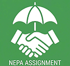 Handshake icon positioned under an umbrella with the words 'NEPA Assignment' underneath