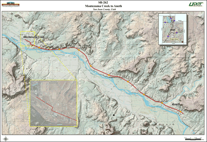 Figure 1 - Project Overview Map: Map depicting project area around SR-262 from Montezuma Creek to Aneth, in San Juan County, Utah.