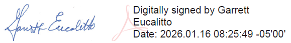 Digital signature of Garret T. Eucalitto, Commissioner, State of Connecticut Department of Transportation. Dated 1/16/2026.