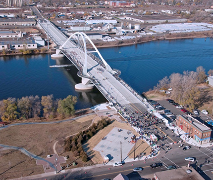 Aerial photograph of the new Lowry Avenue Bridge