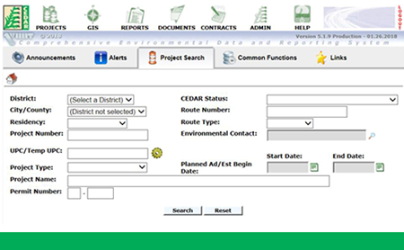 screenshot of CEDAR interface