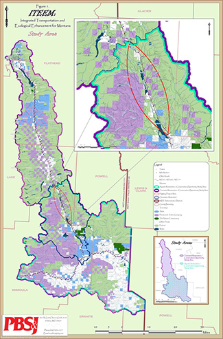 Figure 1 from the study document showing three color-coded maps of the study area and their legends