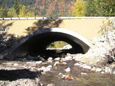 Photo of Mill Creek on SR 2, near Stevens Pass Ski Resort in Washington State after implementation of a fish passage project